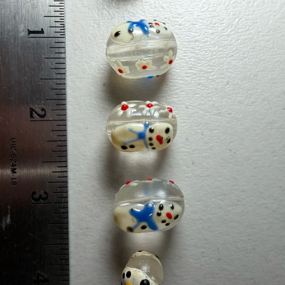 Vintage Lampwork Glass Snowman Beads Set of 5 Holiday‎ Winter Jewelry Making